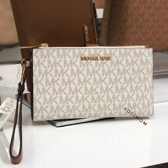 BUNDLE MICHAEL KORS Jet Set Large Vanilla MK Logo East West Xbody Phone Wallet - Picture 9 of 15